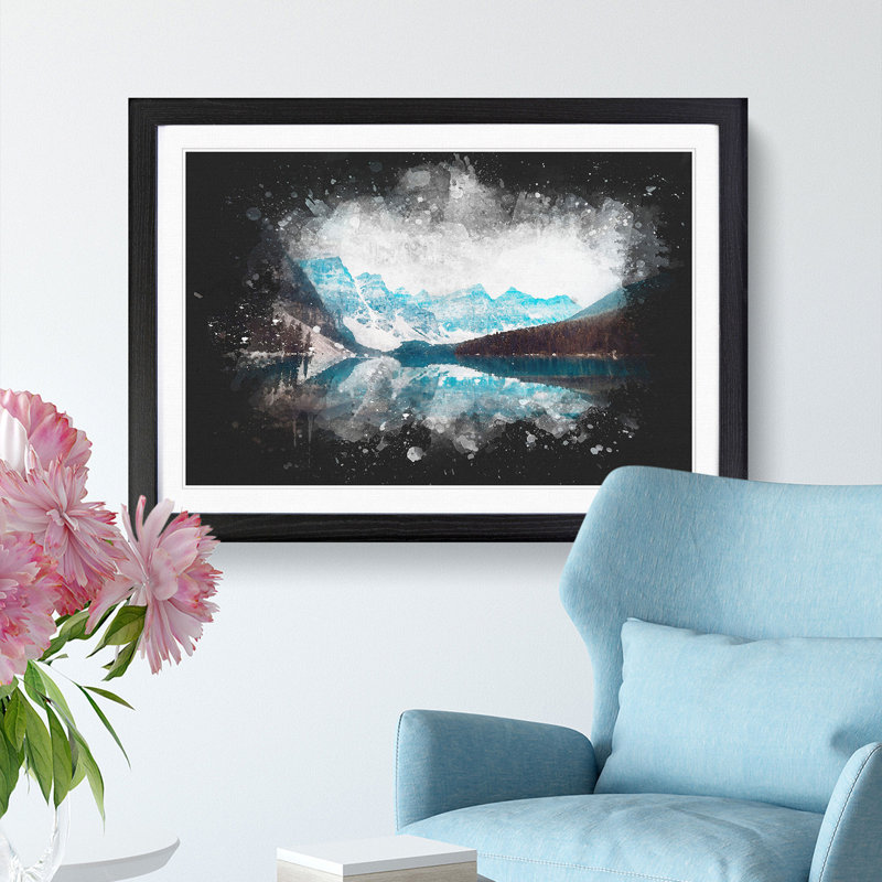 Mountains & Forest by Lake Moraine 1 Piece Single Picture Frame Wall Art on MDF, 24cm H x 33cm W x 2cm D, Black Framed