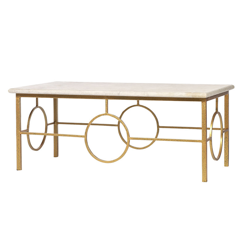 Table basse Milano, Travertin léger, Feuille d’or