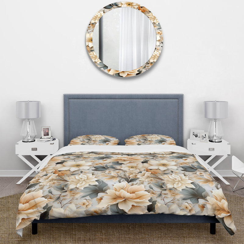 Ensemble de housse de couette Ethereal White Chrysanthemum Boho, Housse de couette pour très grand lit et 2 très