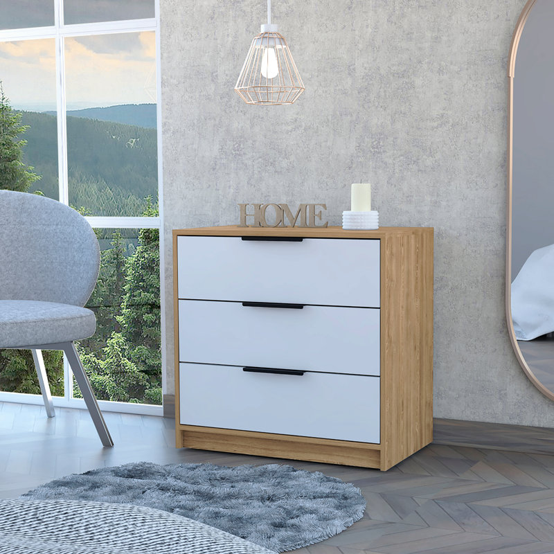 Commode 3 tiroirs, plateau supérieur - blanc / pin, White
