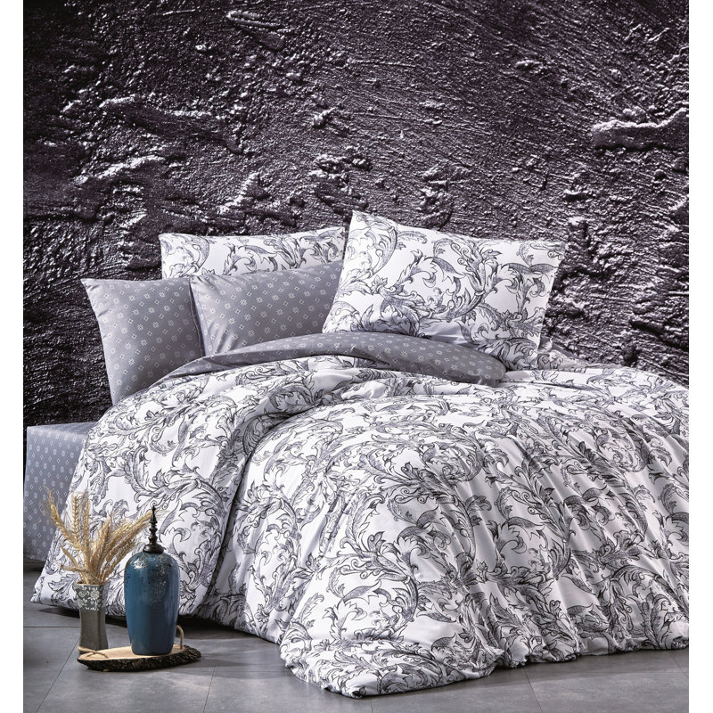 Ensemble de housse de couette 100% coton Glantz, Gris / blanc, Housse de couette 61 "x 87" + 2 pièces supplémen