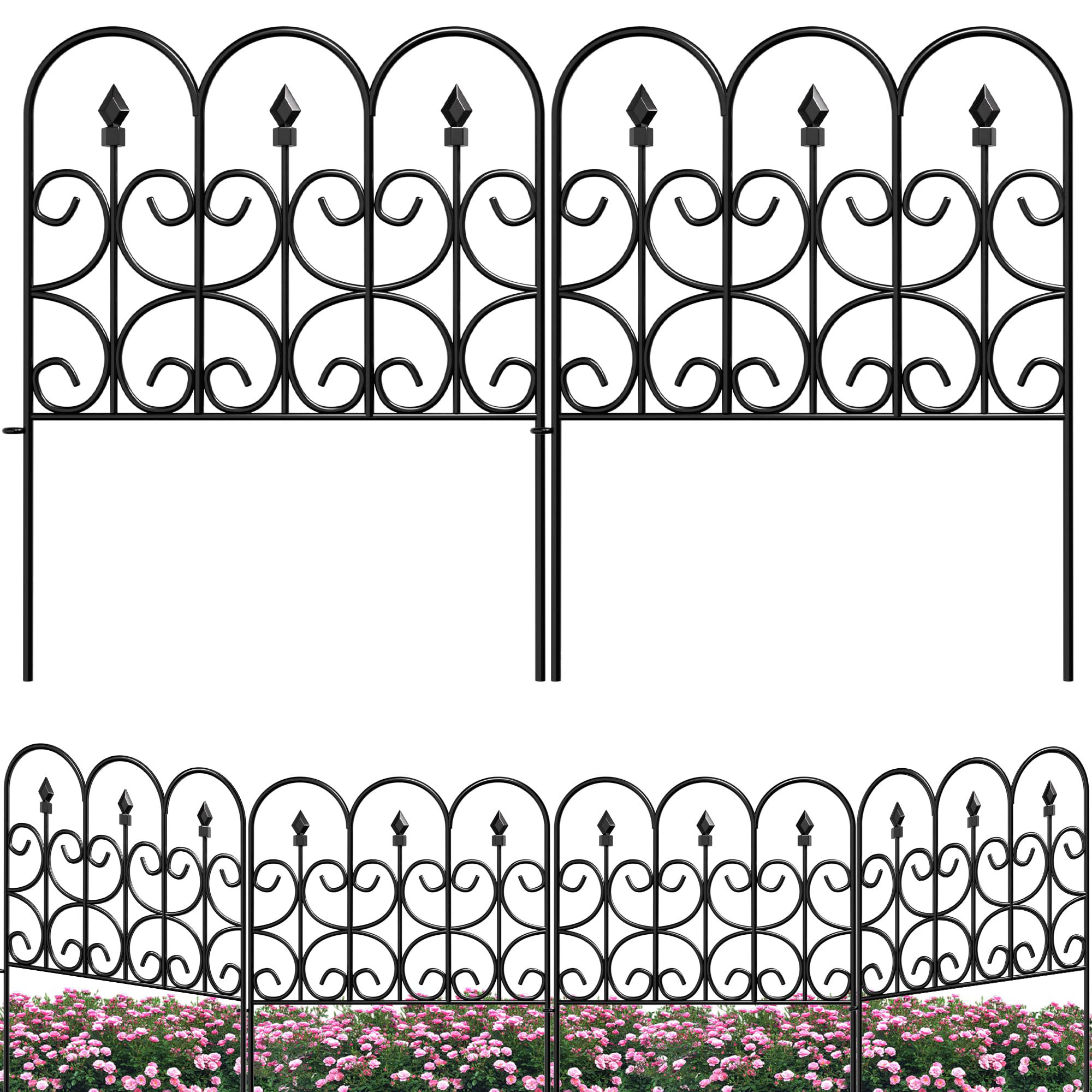 Rainbow Home 5 Panels 24In(H)×10Ft(L) Decorative Garden Fences And