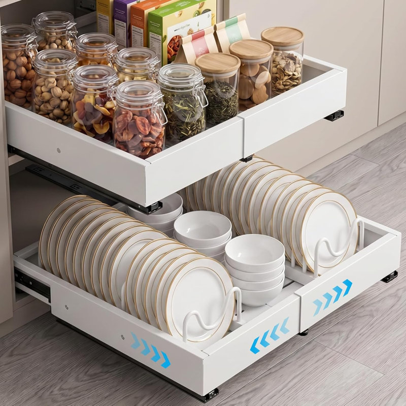 Adjustable 3-Rail Full Extension Pull Out Cabinet Drawer for Frameless Cabinets