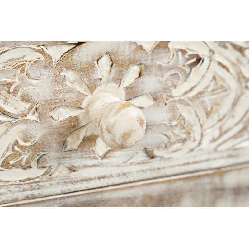 Table de bout en bois massif avec rangement Courtlan, Blanc