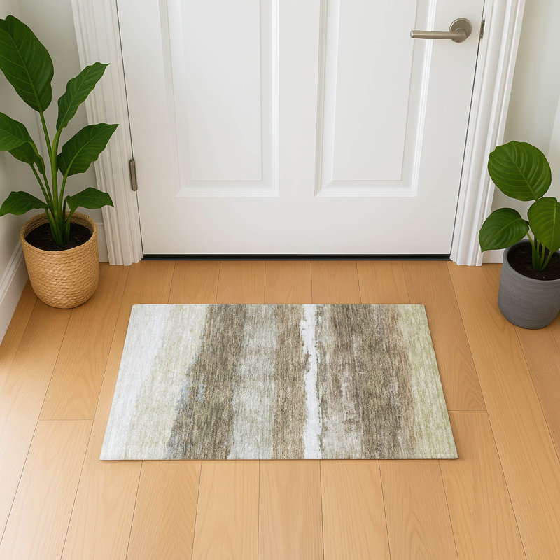 Premium Machine Washable Mayfield Striped Rug, 1'8" x 2'6", Khaki