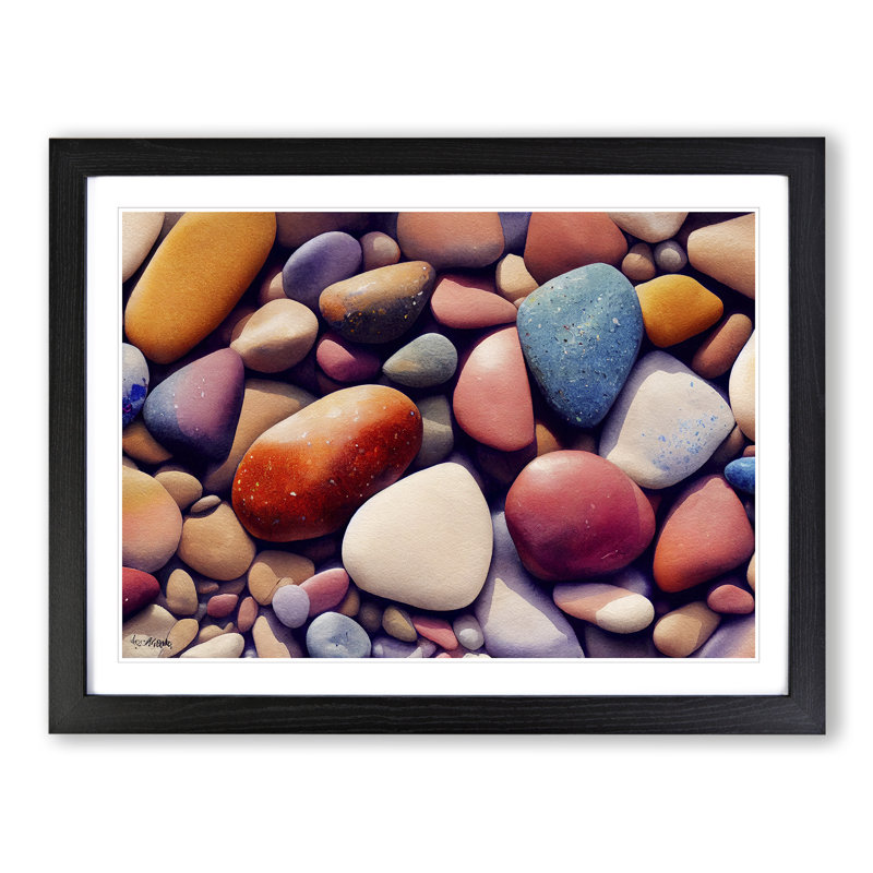 Colourful River Pebbles Vol.2 - Single Picture Frame Print, Black Framed, 25cm H x 34cm W x 2cm D