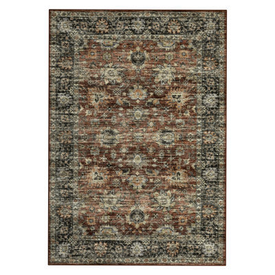 Oriental Machine Washable Rug with Rubber Backing for Living Room Vintage Non-Slip Dining Room Rug Easy-Cleaning Floor Carpet for Bedroom Office Playroom