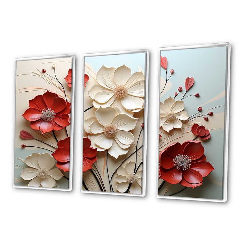 Gordan - Ensemble de décoration murale fleur, H 28 po x l 36 po x P 1 po, Cadre flottant blanc