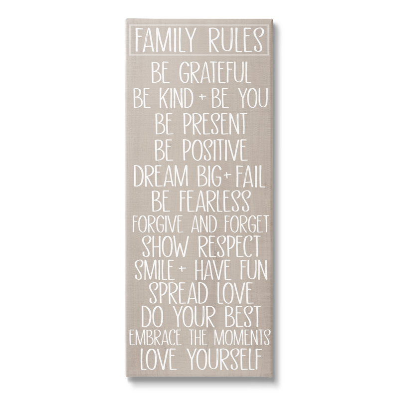 "Family Rules Uplifting List On Canvas" par Sundance Group, art textuel, H 24 po x l 10 po x P 1,5 po