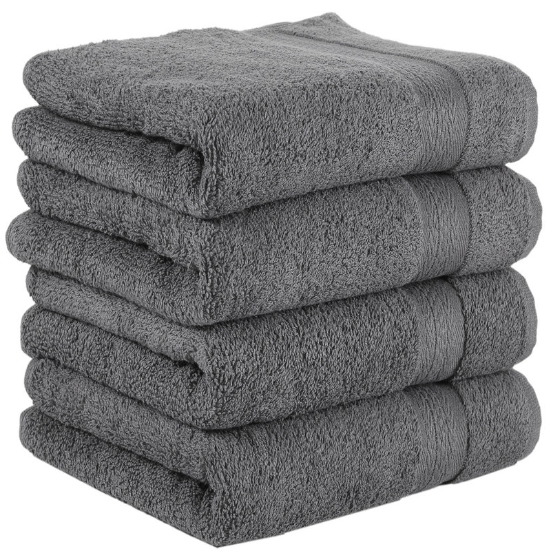 4-Pack Quick-Dry 100% Turkish Cotton Hand Towel Set for Bathroom, 16x30 Inches, Grey