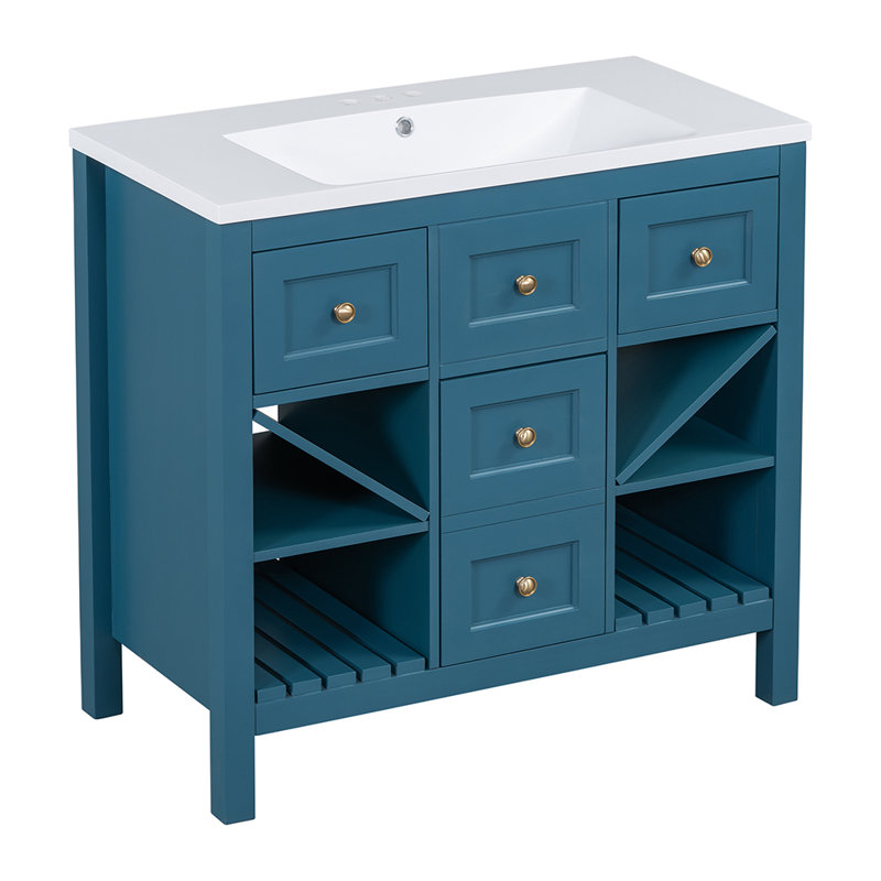 Bathroom Vanity with Resin Sink Combo Bathroom Storage Cabinet with 5 Drawers, Blue