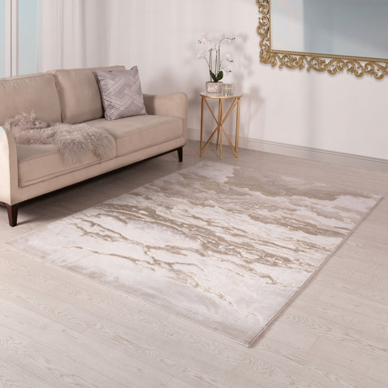 Beige Modern Easy To Clean Abstract Rug For Dining Room Bedroom And Living Room, Polyester/Polypropylene Plastic
