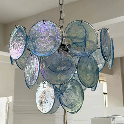 3-Layers Vintage French Shell Pendant Light Colorful Round Glass Chandelier