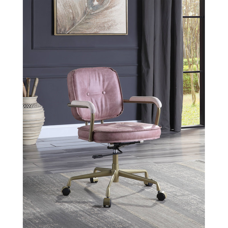 Siecross Pink Top Grain Leather Office Chair, Pink