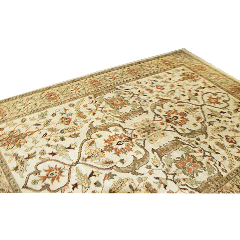 Hand Knotted Wool Area Rug in Gold