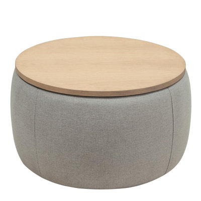 Round Storage Ottoman, 2 In 1 Function, Work As End Table And Ottoman,  Grey (25.5"X25.5"X14.5")