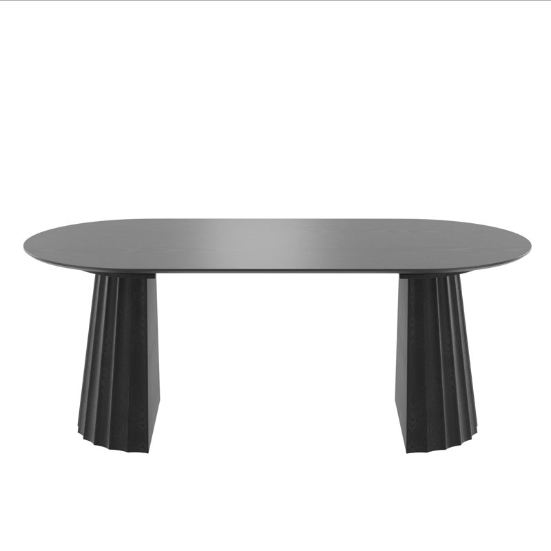 79" Oval Dining Table Duble Pedestal Dining Table Seats 6 Solid Wood Kitchen Table, Black