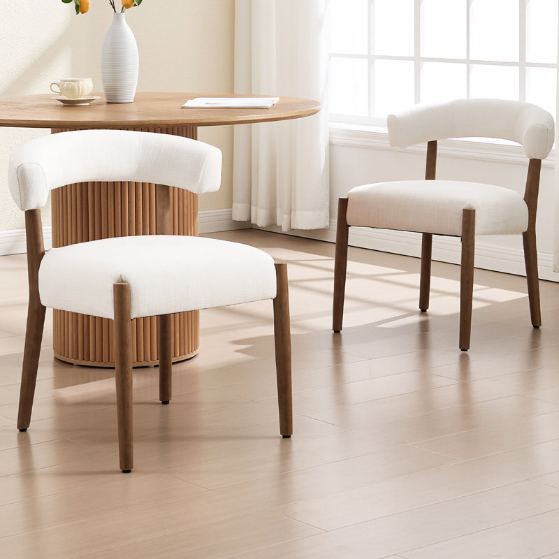 Modern Upholstered Side Dining Chairs With Curved Backrest, With Solid Wood Frame, For Dining Room/Living Room, Natural Wood