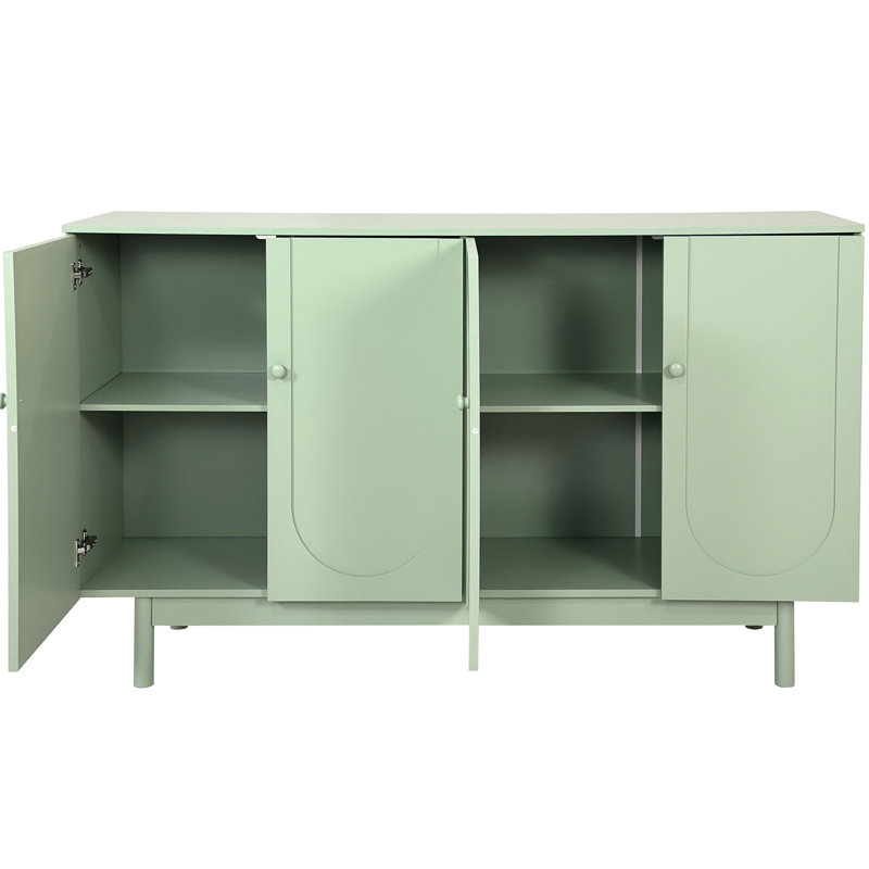 Élégante armoire en taille-douce à 4 portes avec pieds en pin, poignées en bois massif, menthe pour organiser le rangement des articles ménagers