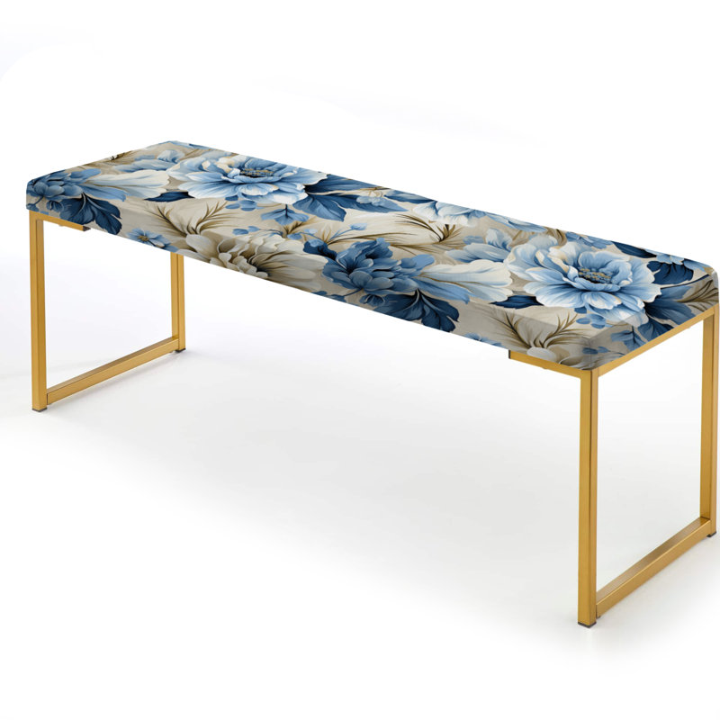 Floral Upholstered Gold Bench, Coastal Tranquility Victorian Pattern VIII