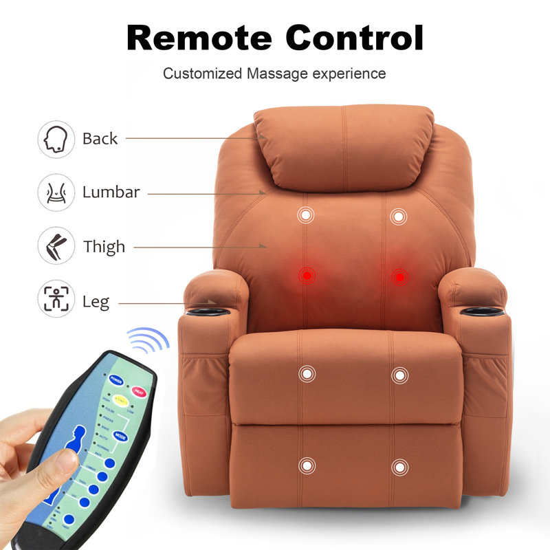 Orange Microfiber Swivel Recliner with Massage and Heat
