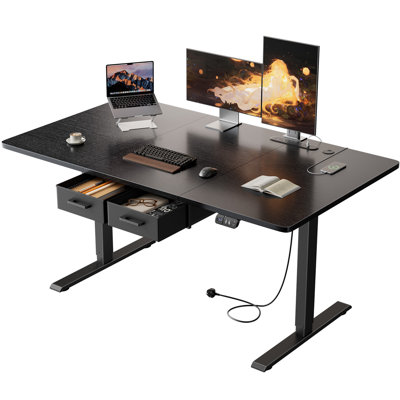 Adjustable Height Steel Standing Desk with Built-In Electrical Outlet