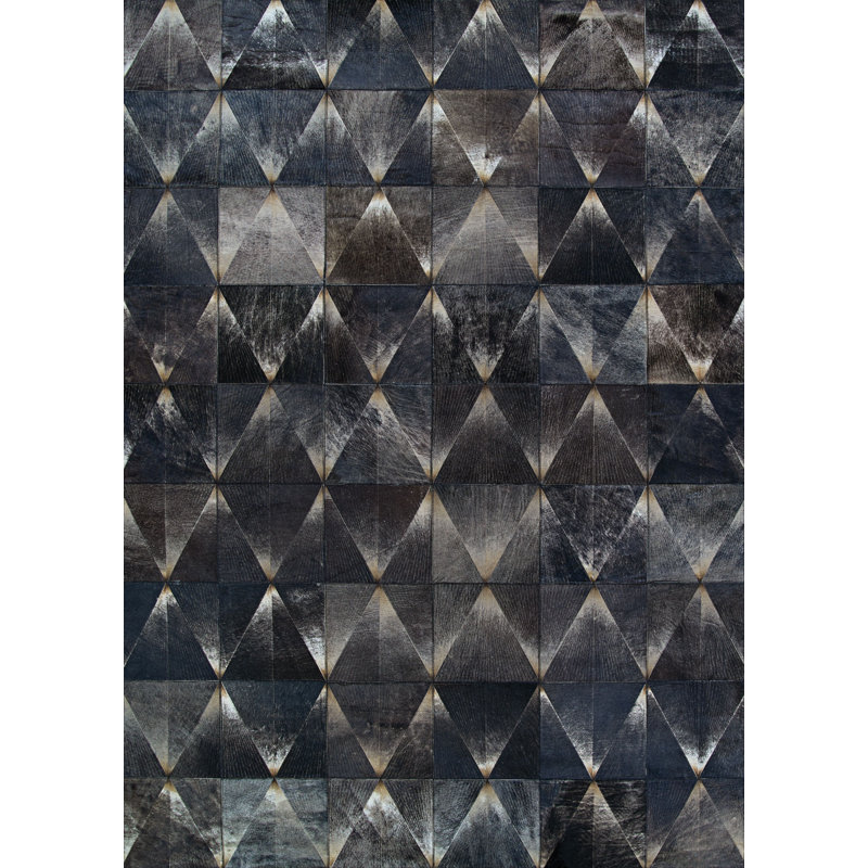 Easthampton Black Geometric Handmade Cowhide Rug, Runner 2' x 4'