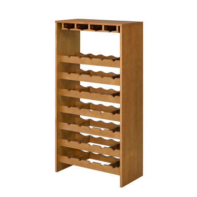 Sana Wine Rack, 7 Tiers With 4 Holders And Stemware, Oak Brown 48 Inch