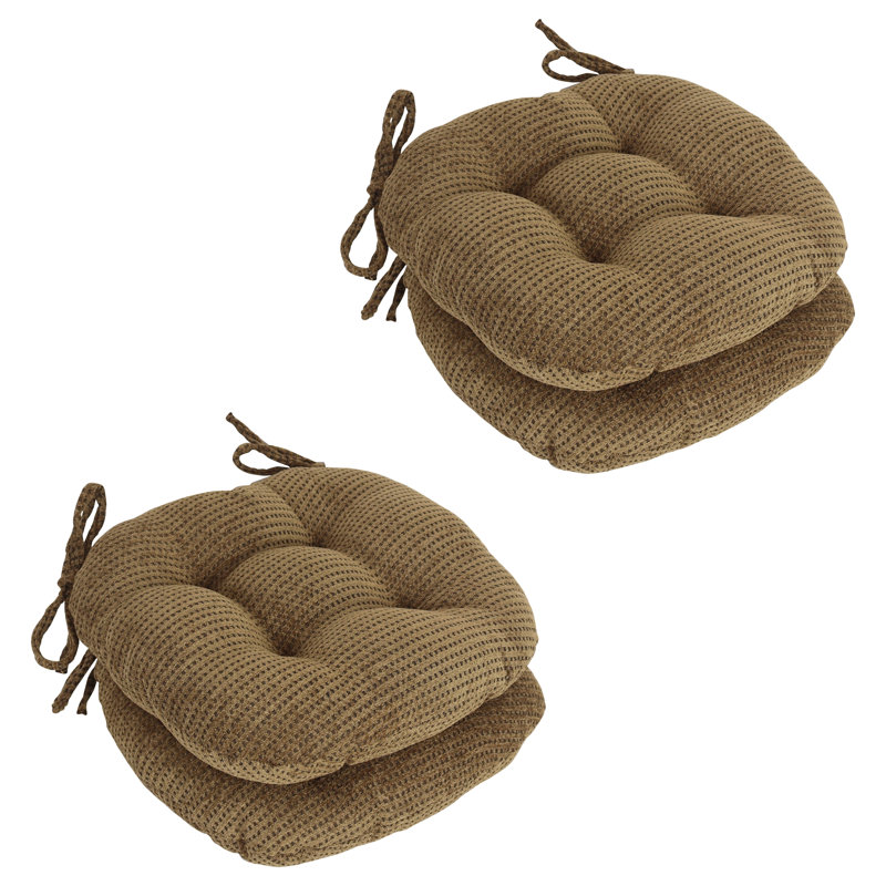 16-Inch Round Jacquard Chenille Tufted Chair Cushions, Brown Dots