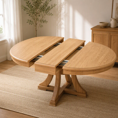 Table de salle à manger extensible ronde en bois d'hévéa, table de cuisine à longueur réglable de 47 à 59 pouces, pour la maison, le restaurant, le café et la conception compacte