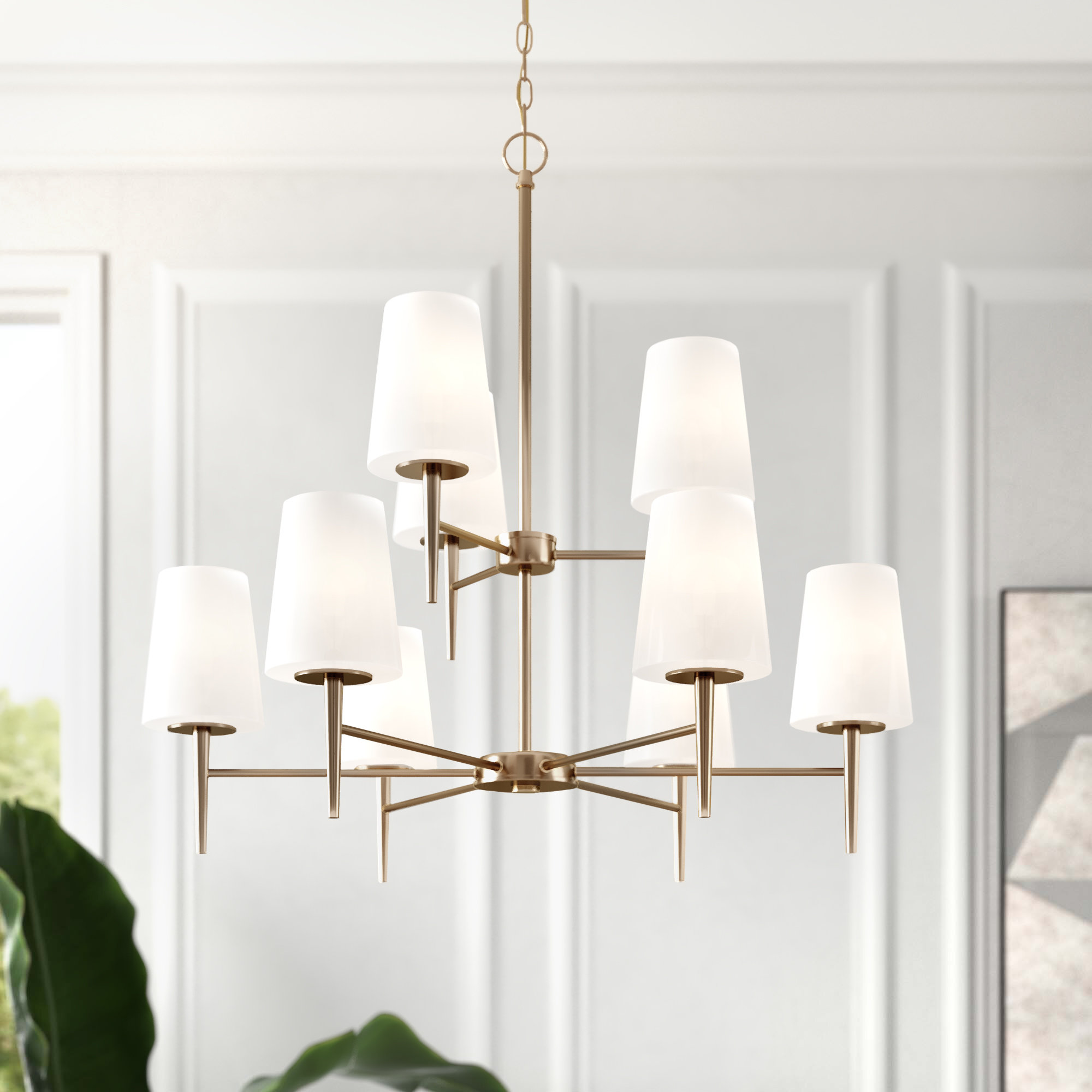 Erlandson 9 - Light Metal Dimmable Tiered Chandelier, 100W A19 Medium, White, Satin Bronze