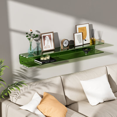 Acrylic Fireplace Mantel, Wall-mounted Floating Mantle For Over Fireplace, Living Room (green, 47'' X 7.8''x 5'')