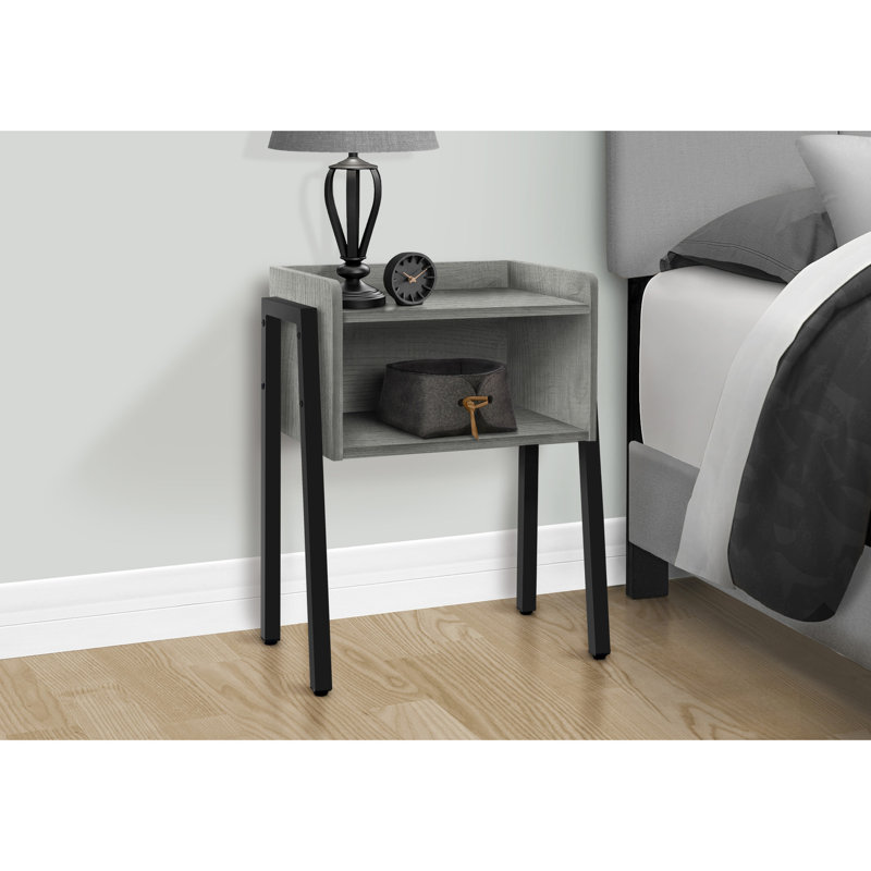 Table de bout en stratifié gris avec pieds en métal et finition élégante pour tout espace de vie