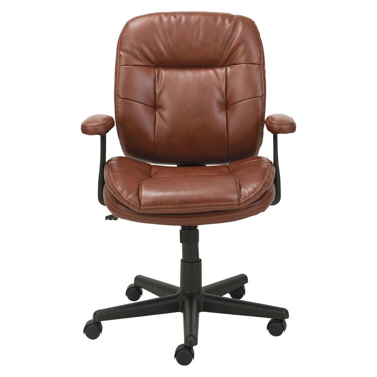 Ergonomic Bonded Leather Computer Chair with Adjustable Tilt Tension Padded Armrests Red Barrel Studio Upholstery Color: Dark Brown