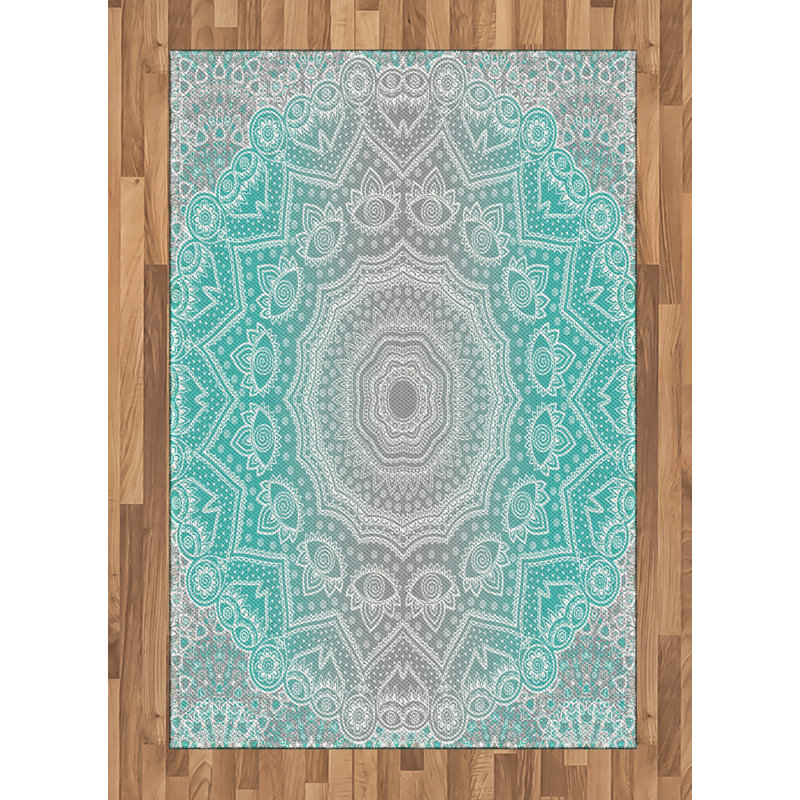 Gray and Turquoise High Density Long Fiber Poly Threads Decorative Area Rug Carpet, Rectangle 4' x 5'8"
