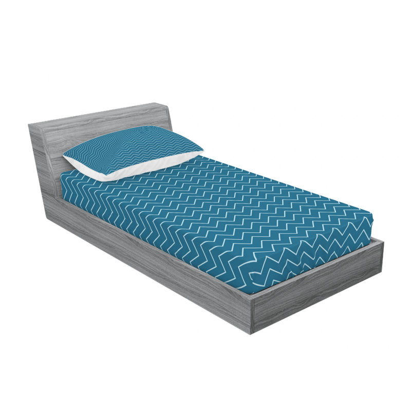 Microfiber Chevron Sheet Set, Twin XL Sheet Set with Fitted Sheet, Dark Blue Chevron