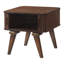 Table de bout carrée moderne avec finition noyer et rangement intérieur attrayant pour porte tambour