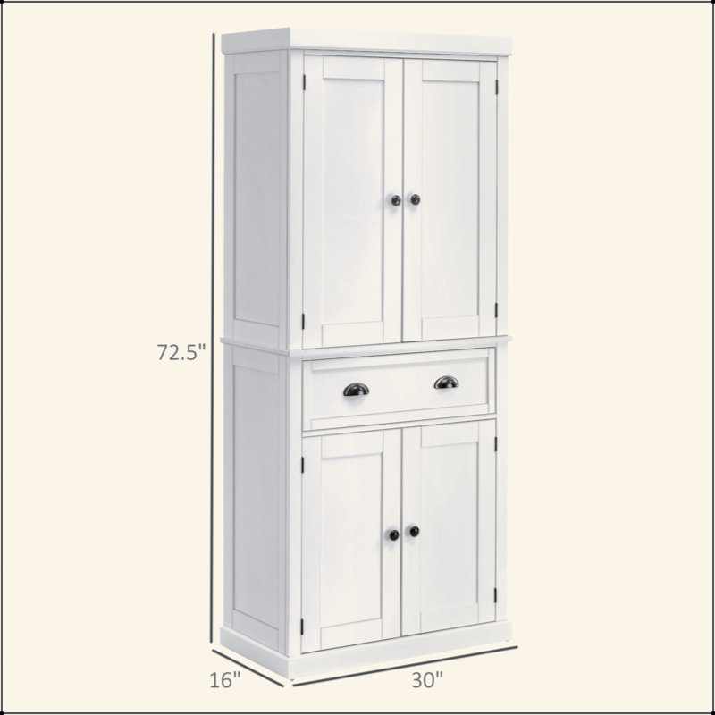Armoire de cuisine 72 po sur pied, armoire de rangement haute avec 2 portes, tiroir et tablettes réglables