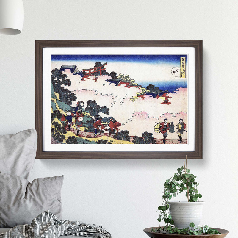 Mount Yoshino by Katsushika Hokusai - Picture Frame Painting Print, Walnut Framed, 27cm H x 36cm W x 2cm D