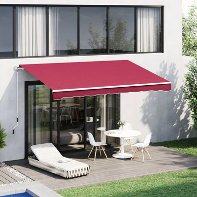 Auvent de patio 10 pi x 8 pi rouge et tissu aquatique avec cadre en aluminium et rétraction manuelle pour terrasse, balcon, cour rouge 8 pi, manivelle