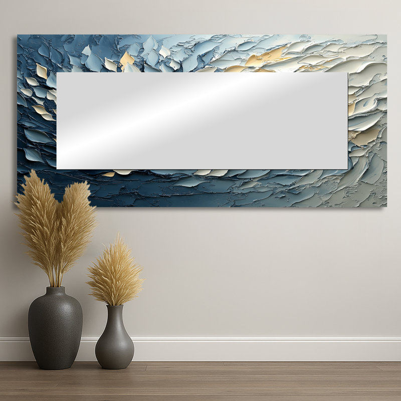 Illusion de pétales de fleurs délicates jaunes et bleues - miroir imprimé fleurs sur métal, 28" x 60"