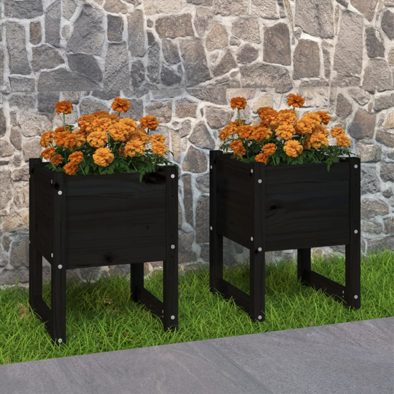 Wood Pot Planter, 52.5cm H x 40cm W x 40cm D, Black