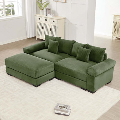 Oversized Corduroy Cloud Modular 2-Seat Loveseat Sectional Couch with Extra-Wide Armrests & 1 Ottoman, Easy Assembly for Living Rooms, Bedrooms