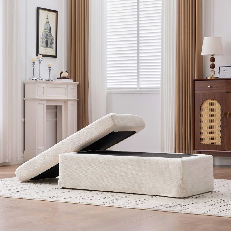 Banc de rangement rembourré avec pieds, Beige, Beige