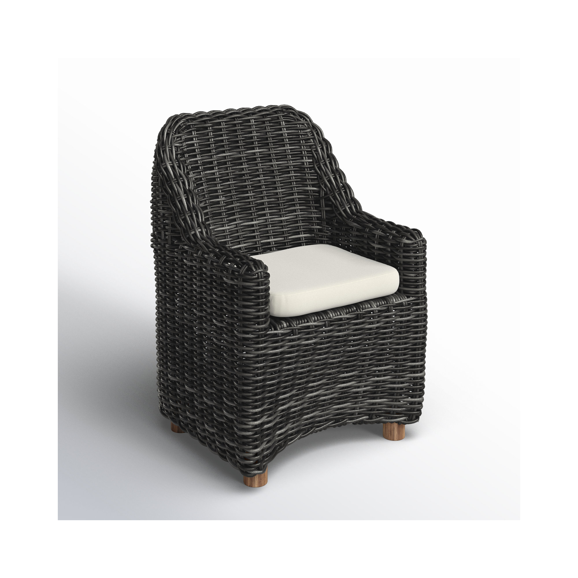 Teak Wicker Premium All-Weather Wicker Outdoor Dining Armchair with Cushion, Chunky Charcoal