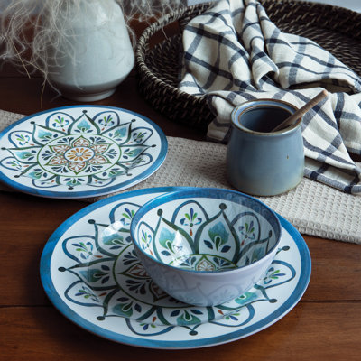 12-Piece Melamine Dinnerware Set, Plates, Dishes, Bowls, Service for 4, Mosaic