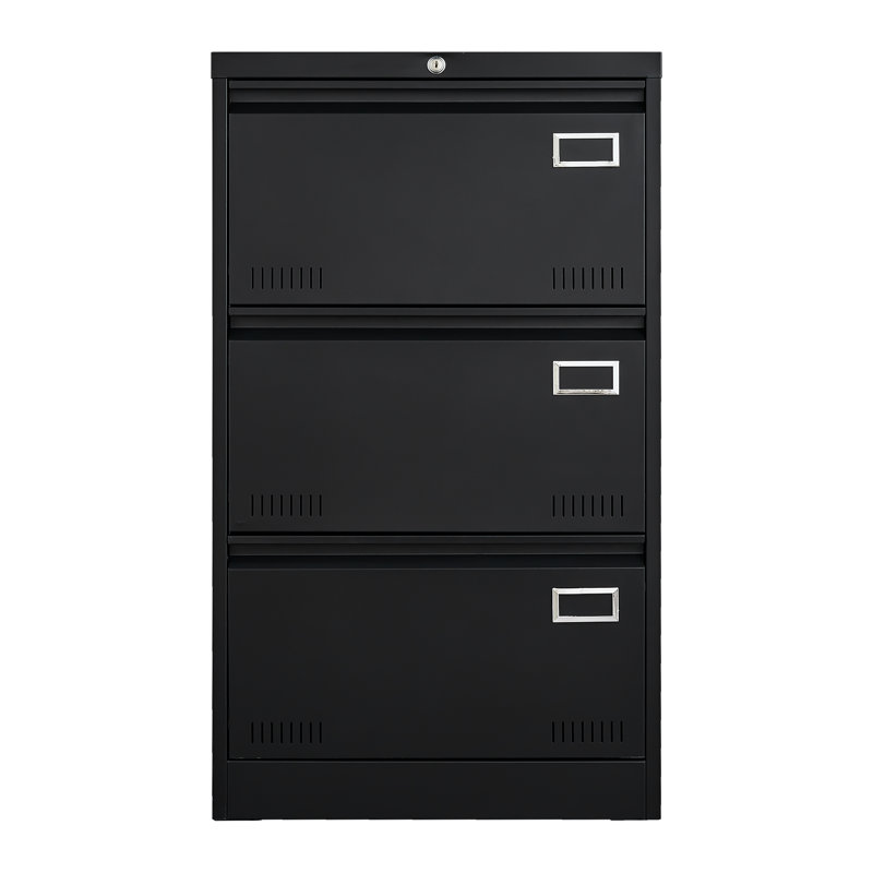 Classeurs en métal verrouillables à 3 tiroirs, classeur de bureau avec tiroirs larges, glissière lourde, fenêtre respirante, classeur à tiroirs verrouillable noir, noir