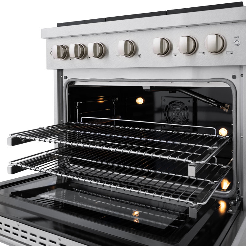 ZLINE 36 in. 6 Burner Gas Range in DuraSnow®, Stainless Steel/Brass