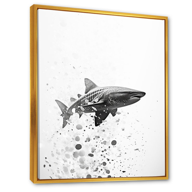 " Monochrome Gray Shark Dance ", Gold Floater Framed, 20" H x 12" W