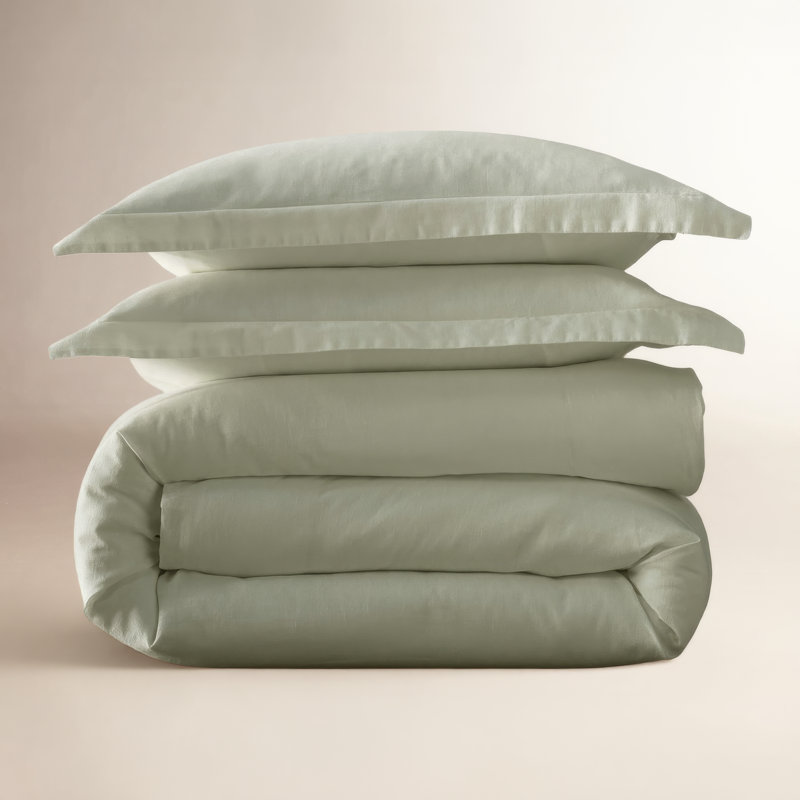 Jeffen Linen Blend Duvet Set, King / Cal King Duvet Cover + 2 King Shams, Sage